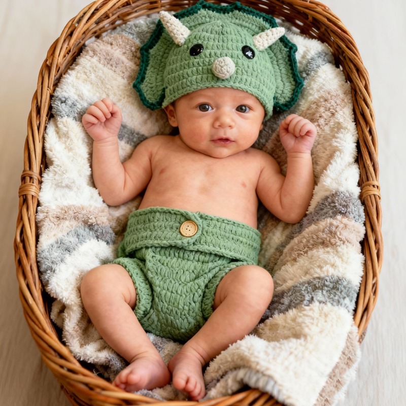 Photography Outfits - 2pcs Crochet Dinosaur Newborn Photography Props
