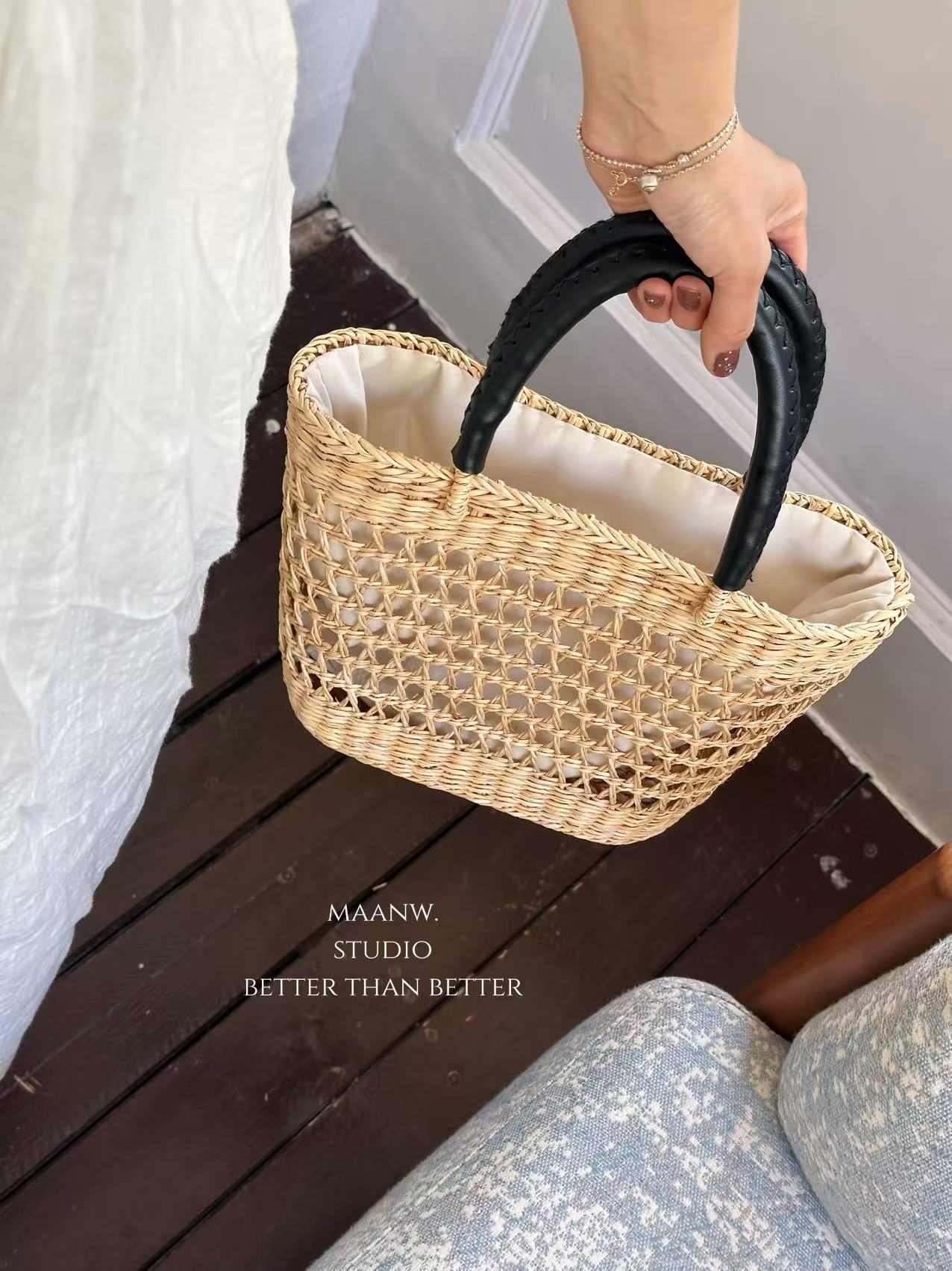 Maanw Ins Straw Bag Ladies Han - Photography Yellow 评论和价格