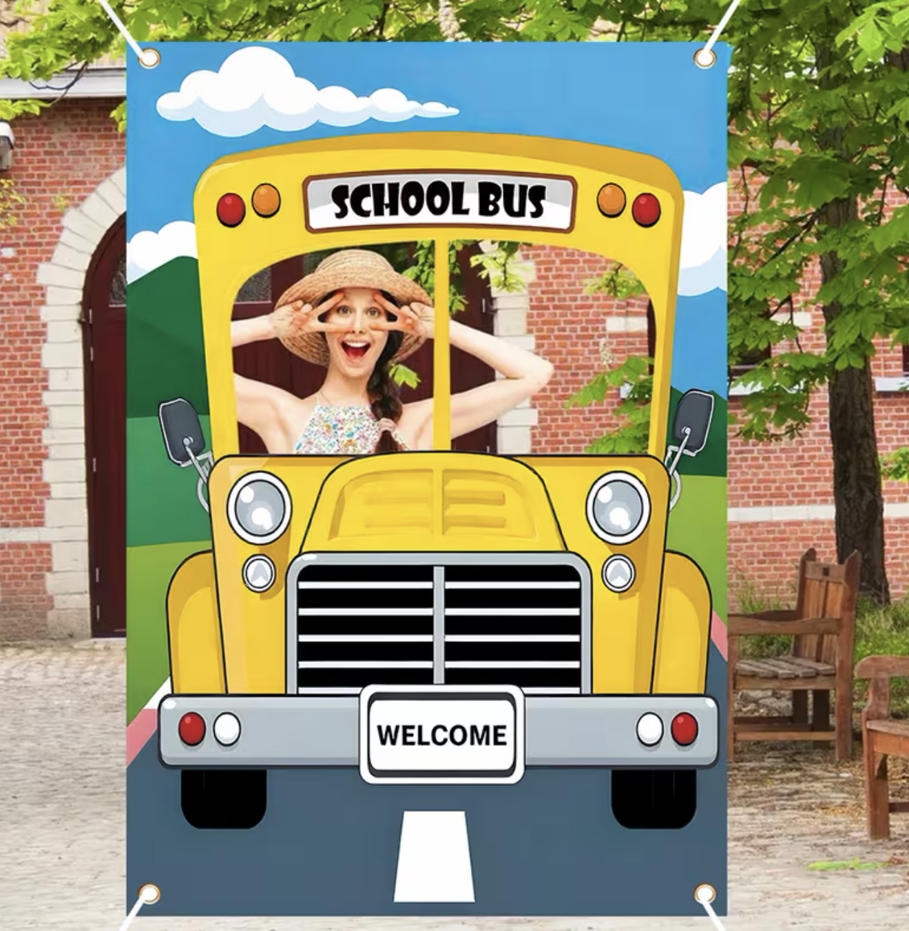 Yellow School Bus Selfie Frame - Photography Yellow 评论和价格