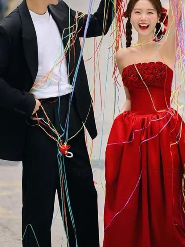 2025 New Red Strapless Floral  - Photography Outfits 评论和价格